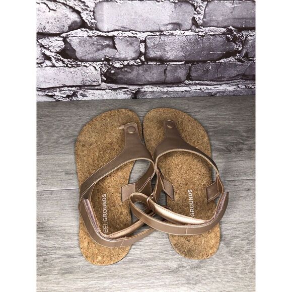 Feel Grounds Seaside Luxe Rose Pink Leather Strap Cork Flat Sandals Women Sz 42 - Picture 6 of 16